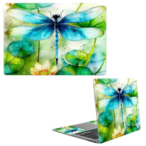 Laptop Skin Sticker Decal, Universal Protective Cover Fit 12 13 14 15.6 Inch Notebook, Reusable Water-Resistant Vinyl Decal w/ 2 Wrist Pads for Business Travel Office, Green Dragonfly - color: Green Dragonfly