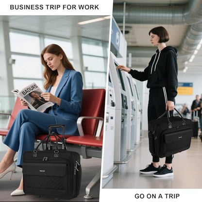 MOSISO Rolling Laptop Bag with Wheels, Rolling Briefcase for Women with Front Pocket & Belt for Work Travel Business, 15-16 inch Expandable Overnight Computer Bag Roller Briefcase for Men, Black