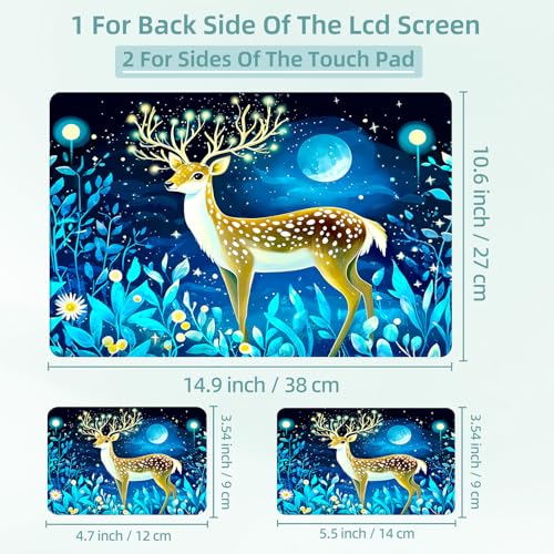 Universal Laptop Skin Decal, 3-Piece Vinyl Protector for 12 13 14 15.6" Notebook, Waterproof Anti-Scratch, Easy Trim & Bubble-Free Finish, Deer Standing in Moonlight - color: Deer Standing in Moonlight