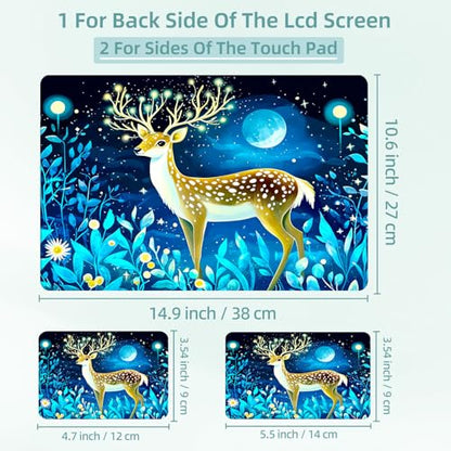 Universal Laptop Skin Decal, 3-Piece Vinyl Protector for 12 13 14 15.6" Notebook, Waterproof Anti-Scratch, Easy Trim & Bubble-Free Finish, Deer Standing in Moonlight - color: Deer Standing in Moonlight