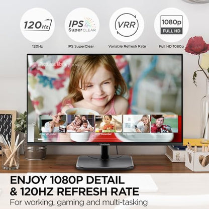 ViewSonic VA2456A-MHD 24 Inch 1080p Monitor, IPS Display with 120Hz for Enhanced Home and Office Productivity, Eye Care Technology, HDMI, DisplayPort, and VGA Inputs - size: 24 Inches, style: 1920 x 1080