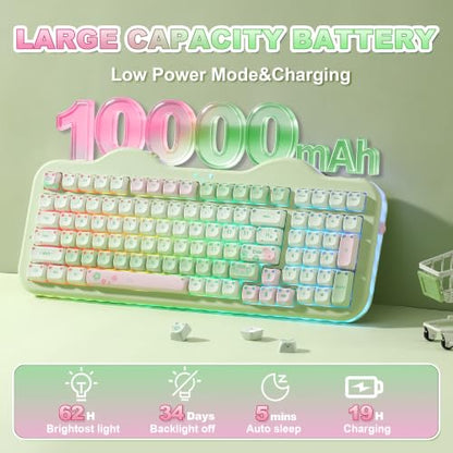 YUNZII C98 Cute Wireless Mechanical Keyboard(Green Mao, Candy Switch) | Cake Keyboard,99 Keys with Number Pad, MAO Keycaps, BT5.0/2.4G/USB-C,Hot Swap, Gasket Mount, Custom RGB Backlight for Win/Mac - color: Green MAO, size: Candy Linear Switch