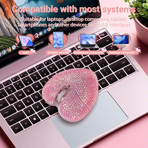 elec Space Wireless Bluetooth Mouse, Rechargeable Silent and Stylish Heart-Shaped Mouse for Laptop, PC - 10m Range (Pink) - color: pink