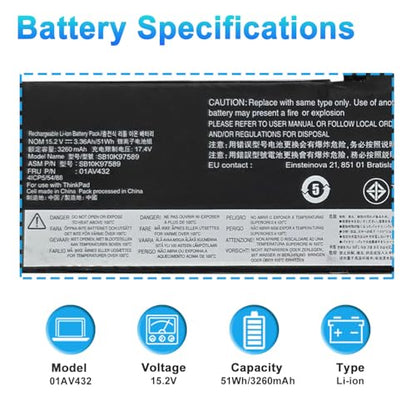01AV432 01AV434 Laptop Battery Replacement for Lenovo ThinkPad Yoga 260 370 X380 Series SB10K97589 SB10K97590 SB10K97591 SB10F46464 SB10F46465 01AV433 00HW026 00HW027 - size: 9.44*2.95*0.39inch 01AV432