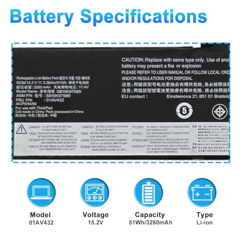 01AV432 01AV434 Laptop Battery Replacement for Lenovo ThinkPad Yoga 260 370 X380 Series SB10K97589 SB10K97590 SB10K97591 SB10F46464 SB10F46465 01AV433 00HW026 00HW027 - size: 9.44*2.95*0.39inch 01AV432
