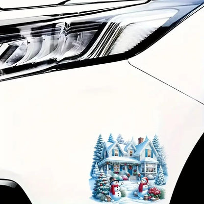 Christmas Snowman & House PVC Vinyl Car Decals Stickers Waterproof Self-Adhesive Decals for Cars, Laptops, Trucks, Motorcycles Wall Window Luggage Scratch Cover Door Decor Sticker