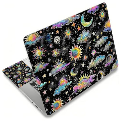 Laptop Skin Sticker Decal, Universal Reusable Vinyl Laptop Cover for 12" 13" 13.3" 14" 15" 15.4" 15.6" Notebook PC, Reusable Waterproof Scratch-Resistant with 2 Wrist Pads,Art Moon Sun Star - color: Art Moon Sun Star
