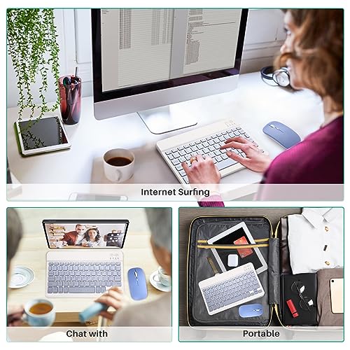 Bluetooth Keyboard and Mouse Combo for iPad - Rechargeable Wireless Keyboard & Mouse with 7-Color Backlit Compatible with iPad 9th/8th Gen, iPad Pro/Air/Mini, iPhone14/13/12 Pro, (10 inch Purple) - color: purple