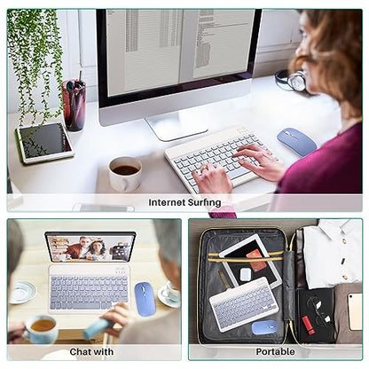 Bluetooth Keyboard and Mouse Combo for iPad - Rechargeable Wireless Keyboard & Mouse with 7-Color Backlit Compatible with iPad 9th/8th Gen, iPad Pro/Air/Mini, iPhone14/13/12 Pro, (10 inch Purple) - color: purple