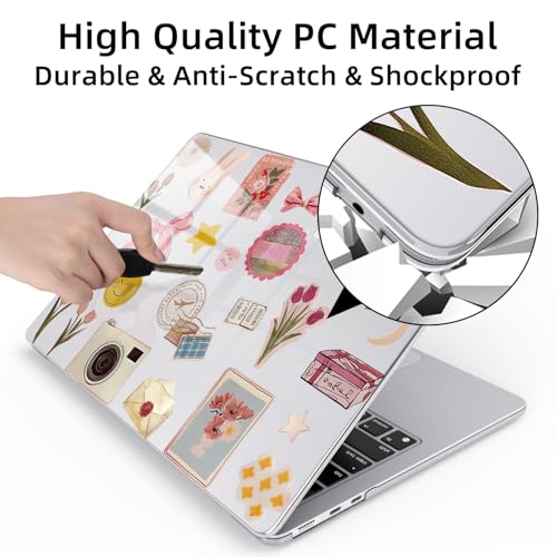 for MacBook Air 13.6 Inch Case M5/M4/M3/M2 2026-2022 Release A3449 A3240 A3113 A2681 Pink Collage Retro Design Crystal Clear Girly Case Laptop Protective Hard Shell Cover - color: Collage