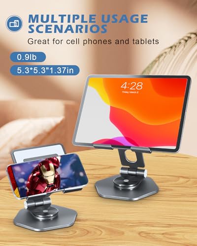Tablet Stand, Aluminum Desktop Holder, Compatible with 5-12.9" iPad, Grey | 360° Swivel Adjustable Viewing Angles; Sturdy All-Aluminum Design Improve heat dissipation; Foldable and Storage; - color: Grey