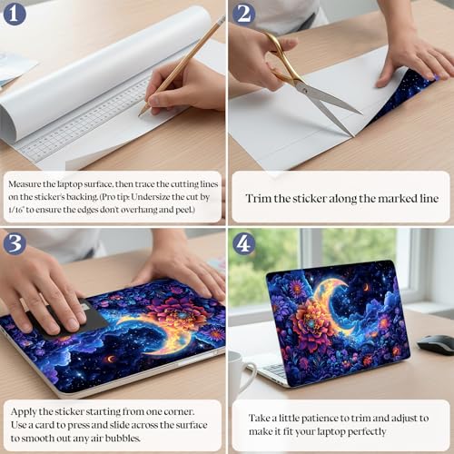 Universal Laptop Skin Sticker Decal,15.6 Inch Laptop Vinyl Cover for 13" 14" 15.6" Laptop,Scratch-Resistant Waterproof Protector Wrap,Reusable with Wrist Pads,Lunar Blossom Nightscape - color: Lunar Blossom Nightscape