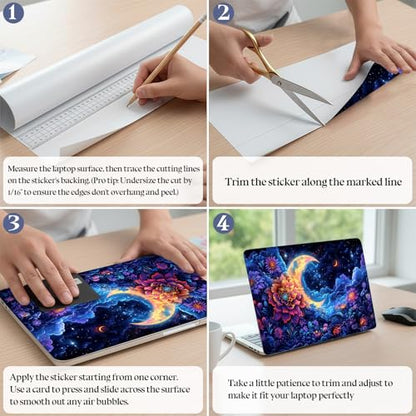 Universal Laptop Skin Sticker Decal,15.6 Inch Laptop Vinyl Cover for 13" 14" 15.6" Laptop,Scratch-Resistant Waterproof Protector Wrap,Reusable with Wrist Pads,Lunar Blossom Nightscape - color: Lunar Blossom Nightscape