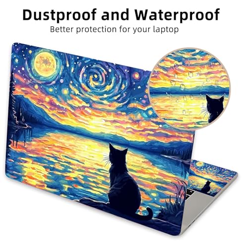 Aesthetic Laptop Skin Cover,12-15.6 Inch Universal Vinyl Sticker Decal,Waterproof Scratch-Resistant Notebook Wrap,Removable Residue-Free Protector,Starry Cat - color: Starry Cat