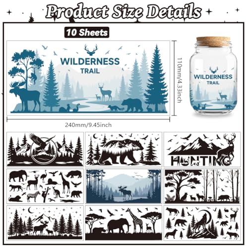 Animal Silhouettes UV DTF Cup Wraps, 10 Sheets Transfer Sticker | Waterproof UV DTF Stickers, Custom Vinyl Decals for 16oz Coffee Cups Tumblers Bottles Mugs, DIY Gifts & Crafts - style: Forest Animal Silhouettes