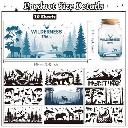 Animal Silhouettes UV DTF Cup Wraps, 10 Sheets Transfer Sticker | Waterproof UV DTF Stickers, Custom Vinyl Decals for 16oz Coffee Cups Tumblers Bottles Mugs, DIY Gifts & Crafts - style: Forest Animal Silhouettes