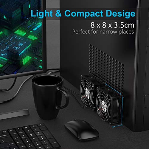 ELUTENG Dual USB Fan 80mm, 3 Speed Adjustable USB Ventilator with 2750RPM | 5V Computer Cooling Fan for Computer/Laptop/Router/TV Cabinet/DVR/Xbox/Game Console Cooling - size: 80mm