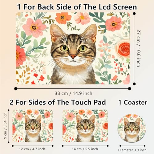 Laptop Skin Sticker Decal 15.6 Inch,12 13 13.3 14 15 15.6 in Laptop Netbook Skins for Notebook,Art Decal Removable Waterproof Scratch Resistant,Universal Vinyl Cover,Floral Cute Cat - color: Floral Cute Cat