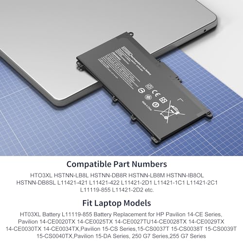 HT03XL L11119-855 Battery Replacement for HP Pavilion 15-CS 15-DA 15-DB 15-DW 17-BY 17-CA 14-CE 14-CF 14-DF 15-CS0053CL 15-DW0033NR 15-DA0014DX L11421-542 HSTNN-UB7J HSTNN-DB8R HT03041XL - style: HT03XL