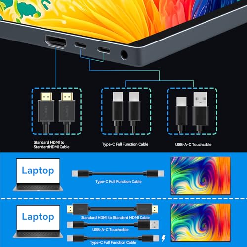 16" Touchscreen Portable Monitor,1920x1200P IPS Travel Secondary Screen,USB-C HDMI Plug&Play w/Foldable Stand,Dual Extender for Laptop Mac Phone Switch PS5 Xbox Office Gaming - size: 16inch Touch