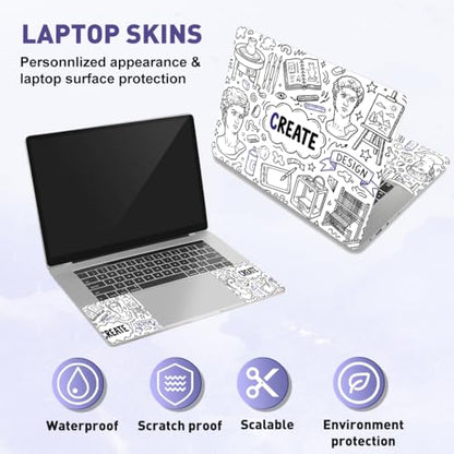 PLIGREAT 15 Inches Doodle Pattern Laptop Skin Sticker Decals Wall Art Doodle Laptop Skin Stickers Fits 12" to 15" Laptops Universal Waterproof Removable Notebook Art Protector, Blue Black - color: Blue Black