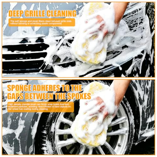 2 Pack Large Plush Car Sponge for Cleaning, 22x11x5CM | Large Sponge, Rich Foam & Durable, Scratch-Free, Long-Hair Microfiber Wash Sponge for Cars Trucks SUVs & Household Use - color: 2 Pack