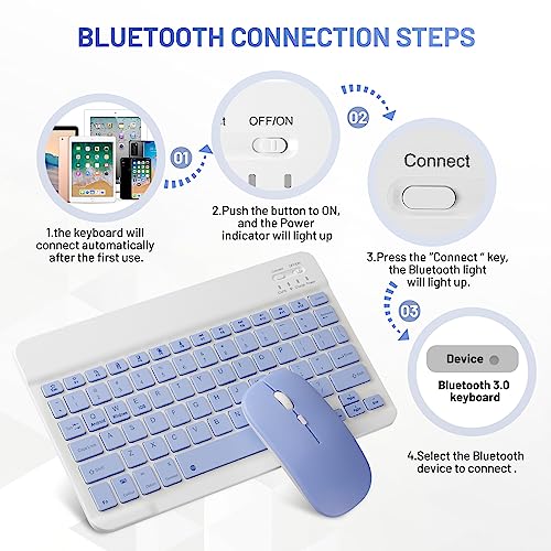 Bluetooth Keyboard and Mouse Combo Rechargeable Portable Wireless Keyboard Mouse Set for Apple iPad iPhone iOS 13 and Above Samsung Tablet Phone Smartphone Android Windows (10 inch Purple) - color: purple
