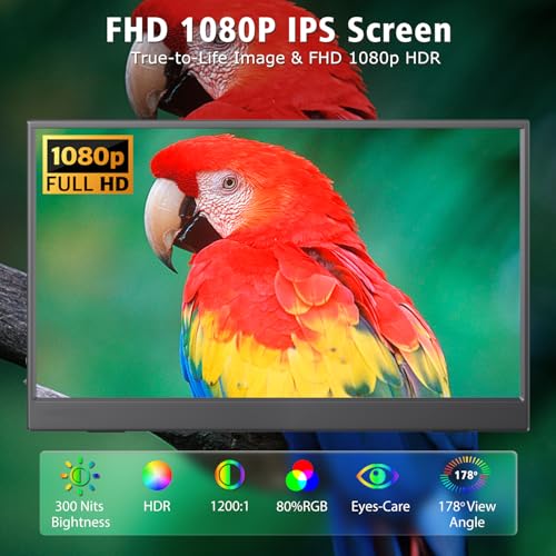 15.6inch Portable Monitor 1080P FHD IPS Gaming Display Monitor with USB-C & HDMI Light Weight Ultra-Slim External Second Screen with Smart Cover & Speakers for Laptop，PC, Mac, Phone, PS5, Switch - size: 15.6" Cover
