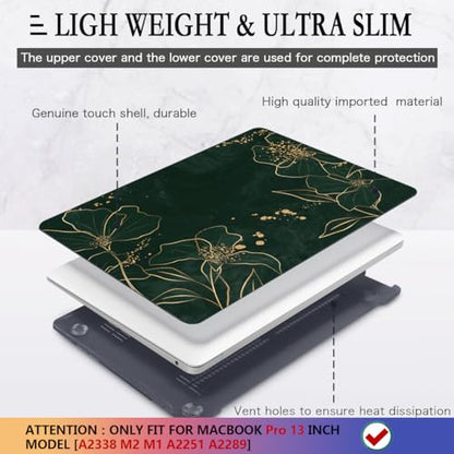 CISSOOK Case for MacBook Pro 13 Inch M2 M1 Chip A2338 A2251 A2289 | 4in1 Set Hard Shell Case+ Keyboard Cover+ Screen Protector for MacBook Pro 13 with Touch Bar 2020-2025, Elegant Gold Lotus - color: Pro13inch-Elegant Gold Lotus