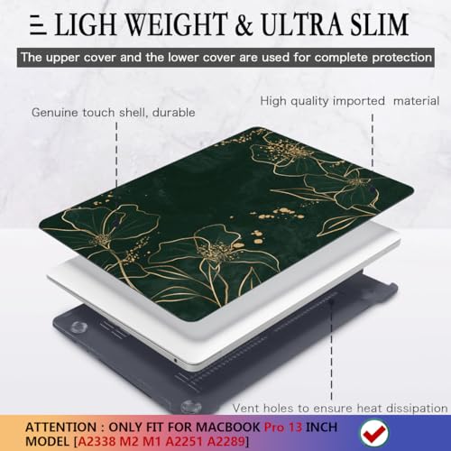 CISSOOK Case for MacBook Pro 13 Inch M2 M1 Chip A2338 A2251 A2289 | 4in1 Set Hard Shell Case+ Keyboard Cover+ Screen Protector for MacBook Pro 13 with Touch Bar 2020-2025, Elegant Gold Lotus - color: Pro13inch-Elegant Gold Lotus