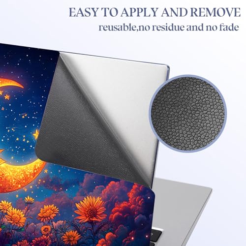 Universal Laptop Skin Sticker Decal,15.6 Inch Laptop Vinyl Cover for 13" 14" 15.6" Laptop,Scratch-Resistant Waterproof Protector Wrap,Reusable with Wrist Pads,Sunflower Crescent Moon Night - color: Sunflower Crescent Moon Night