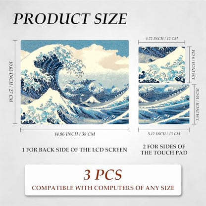 DEGDFSGR 12.1-15.6 Inch Universal Reusable Laptop Skin Sticker Decal, Waterproof Removable Protector for Notebook Cover, Scratch-Resistant Vinyl Cuttable Full Wrap Sticker, Blue Sea with White Wave - color: Blue Sea With White Wave