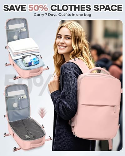 Vacuum Seal Travel Backpack with Air Pump Compression Waterproof Vacpack Carry On Backpack for Travel Daypack Women Men with Vacuum System Airlines Approved Vacpack Laptop Space Saver Bags Pink - color: B14-pink(with Air Pump)