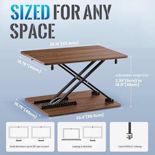 Standing Desk Converter, 25.16" × 15.75" Height Adjustable Laptop Stand for Desk, Sit Stand Monitor Stand, No Assembly Required for Home and Office Use (Natural Wood) - color: Natural Wood