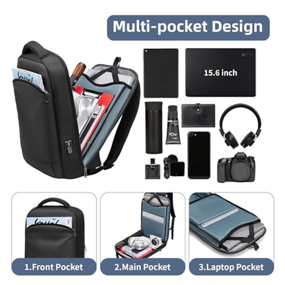 Slim Laptop Backpack for Men 15.6 Inch Lightweght Business Backpack Waterproof Travel Backpack with USB Charger Port Computer Bag College Backpacks Gifts for Men Women - size: Medium