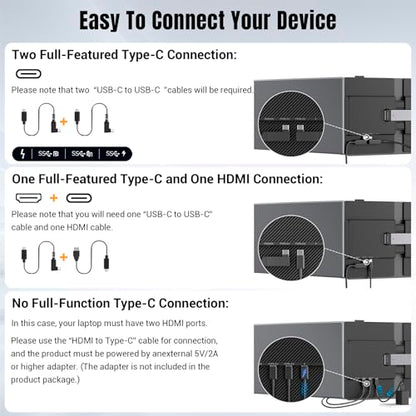 Laptop Screen Extender 0.17" Ultra-Thin, 14" 1080P FHD IPS Portable Monitor, Triple Screen Laptop Monitor Extender for 13"-17" Laptops, Plug & Play for Windows/Mac/Android/Chrome/PS5