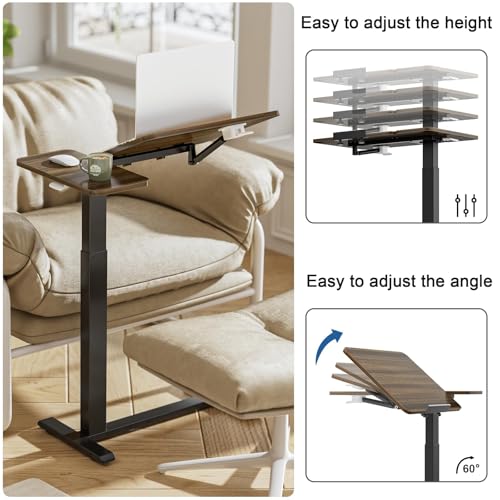 Ywin Medical Overbed Table with Wheels, Lift 27-43in, Black Walnut | Steel frame & wood top, 0-60° tilt, rolling casters, 66lb load, pneumatic adjustable height for Bed/hospital/couch/office - color: Black Walnut-1, size: 27.6" x 15.8"