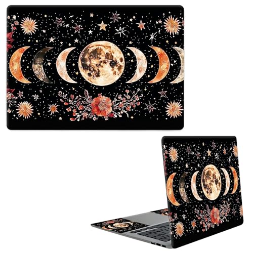 Laptop Skin Sticker Decal, Universal Protective Cover Fit 12 13 14 15.6 Inch Notebook, Reusable Water-Resistant Vinyl Decal w/ 2 Wrist Pads for Business Travel Office, Moon Flower Black - color: Moon Flower Black