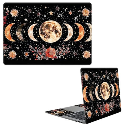 Laptop Skin Sticker Decal, Universal Protective Cover Fit 12 13 14 15.6 Inch Notebook, Reusable Water-Resistant Vinyl Decal w/ 2 Wrist Pads for Business Travel Office, Moon Flower Black - color: Moon Flower Black