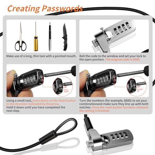 Computer Lock Laptop Lock with Slot Plate 6.23 ft Combination Security Locking Cable Digital Password Protection Lock Cable Anti Theft Lock for Laptop Computer Notebook and Other Device
