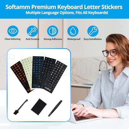 English Keyboard Stickers,[5 in 1] Replacement English Keyboard Letters Sticker with White Font on Black Background Universal for Laptop Desktop Computer,Matte Alphabet Sticker - color: White Letter