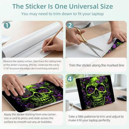 Universal Laptop Skin Decal, 3-Piece Vinyl Protector for 12 13 14 15.6" Notebook, Waterproof Anti-Scratch, Easy Trim & Bubble-Free Finish, Skull with Flowers and Butterflies - color: Skull with Flowers and Butterflies