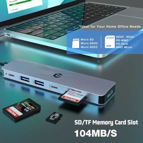 USB C HUB, 7 in 1 Hub Adapter, HDMI Output, 100W Power Delivery, USB C 3.0, Two USB 3.0 Ports, SD/TF Card Reader, Perfect for USB C Laptops Dell XPS/HP/Surface and Other Type