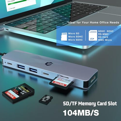 USB C HUB, 7 in 1 Hub Adapter, HDMI Output, 100W Power Delivery, USB C 3.0, Two USB 3.0 Ports, SD/TF Card Reader, Perfect for USB C Laptops Dell XPS/HP/Surface and Other Type