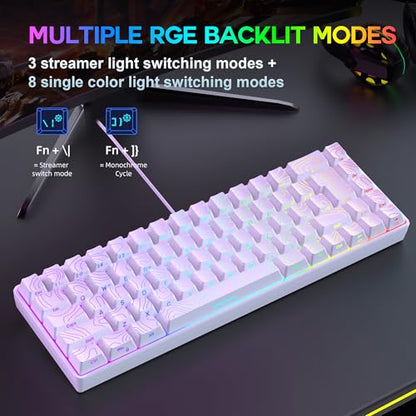Snpurdiri 65% Wired Gaming Keyboard, 68 Keys RGB Backlit Ultra-Compact Small Gaming Keyboard, for PC/Mac Gamer, Typist, Travel, Easy to Carry on Business Trip White - color: white