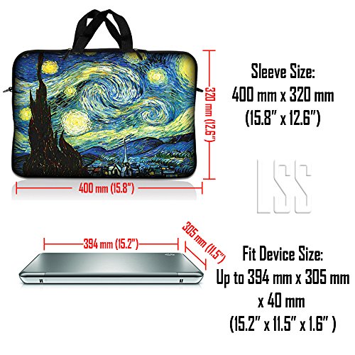 LSS 15 15.6 inches Laptop Sleeve Bag with Matching Laptop Skin Sticker Combo | Carrying Case w/Handle & Adjustable Shoulder Strap for 14" 15" 15.6" - Starry Night - color: Starry Night, size: 15 inch