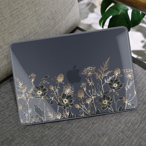 MEEgoodo Printed Case for New MacBook Neo 13 inch 2026 Release(Fit Model A3404), Laptop Hard Shell Cases with Keyboard Skin & Screen Protector & Webcam Covers, Golden Flowers & Herbs - color: Golden Flowers & Herbs