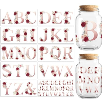 Floral Alphabet Letters UV DTF Cup Wraps Stickers 10 Sheets | Waterproof UV DTF Stickers, Custom Vinyl Decals for 16oz Coffee Cups Tumblers Bottles Mugs, DIY Gifts & Crafts - style: Flowers with 26 Alphabet Letters