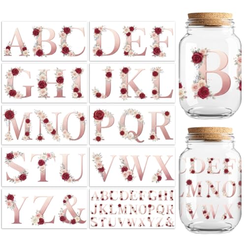 Floral Alphabet Letters UV DTF Cup Wraps Stickers 10 Sheets | Waterproof UV DTF Stickers, Custom Vinyl Decals for 16oz Coffee Cups Tumblers Bottles Mugs, DIY Gifts & Crafts - style: Flowers with 26 Alphabet Letters