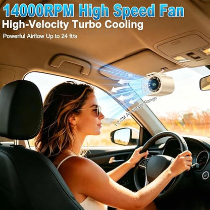 Car Clip On Fan,Portable Cooling Fan for Car with LED Display,360° Rotating Mini Fan,199 Speed Settings,USB Rechargeable 1500mAh Backseat Fan for Cars Without AC, Stroller,Office, Camping - color: Beige